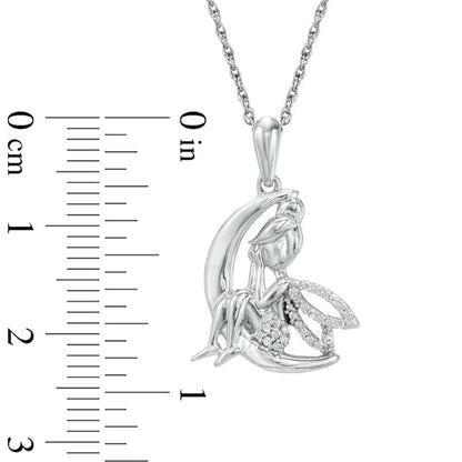0.07 CT. T.W. Natural Diamond Fairy on Crescent Moon Pendant in Sterling Silver