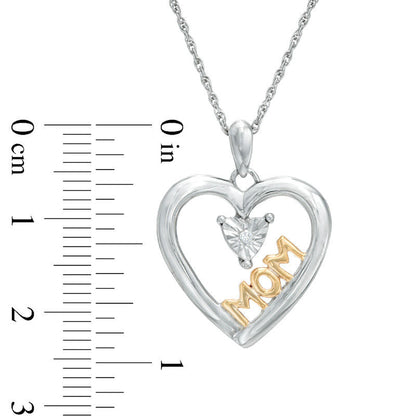 Natural Diamond Accent Heart with MOM" Pendant in Sterling Silver and 14K Gold Plate"