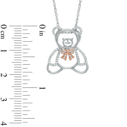 0.2 CT. T.W. Natural Diamond Teddy Bear with Bow Pendant in Sterling Silver and 10K Rose Gold
