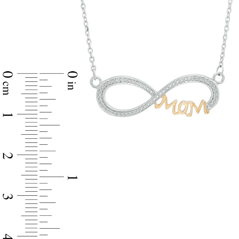 Natural Diamond Accent Sideways Infinity with MOM" Necklace in Sterling Silver and 10K Yellow Gold Plate - 16""