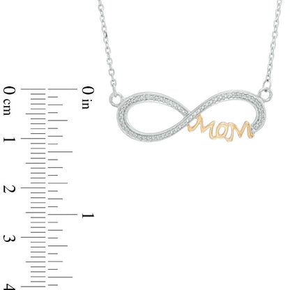 Natural Diamond Accent Sideways Infinity with MOM" Necklace in Sterling Silver and 10K Yellow Gold Plate - 16""
