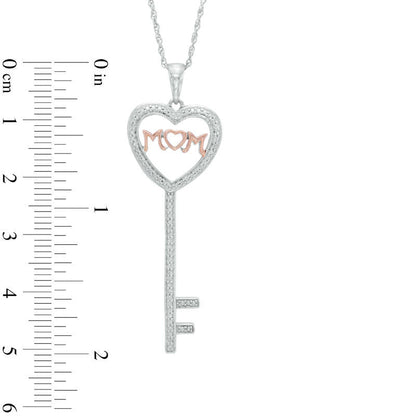 Natural Diamond Accent Heart-Top Key with MOM" Pendant in Sterling Silver and 10K Rose Gold Plate"