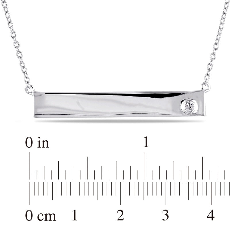 White Sapphire Bar Necklace in Sterling Silver - 17