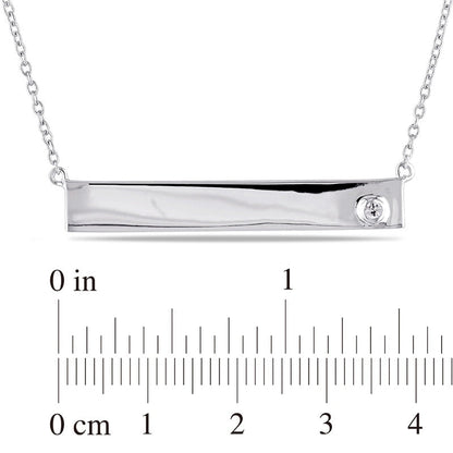 White Sapphire Bar Necklace in Sterling Silver - 17