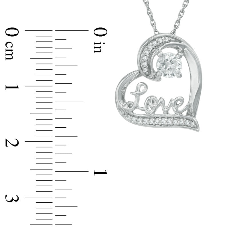 4.5mm Lab-Created White Sapphire and Diamond Accent Love" Heart Pendant in Sterling Silver"