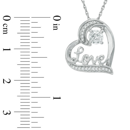 4.5mm Lab-Created White Sapphire and Diamond Accent Love" Heart Pendant in Sterling Silver"