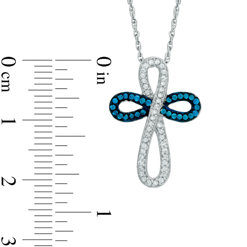0.33 CT. T.W. Enhanced Blue and White Natural Diamond Looped Cross Pendant in Sterling Silver