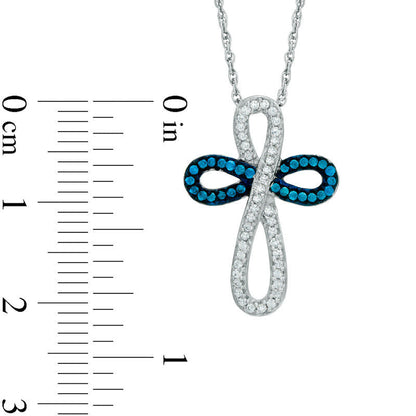 0.33 CT. T.W. Enhanced Blue and White Natural Diamond Looped Cross Pendant in Sterling Silver