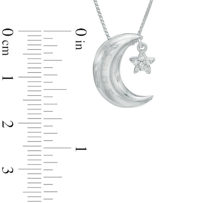 Natural Diamond Accent Crescent Moon with Star Dangle Pendant in Sterling Silver