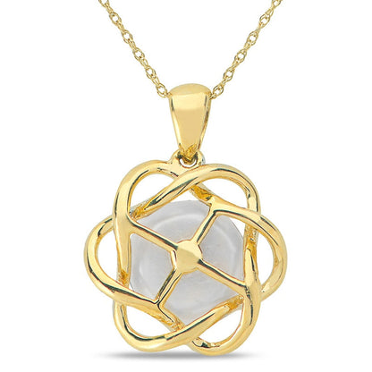 9.5 - 10.0mm Cultured Freshwater Pearl and Natural Diamond Accent Pendant in 10K Yellow Gold