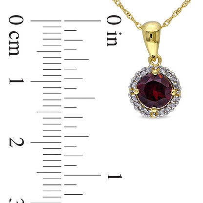 6.0mm Garnet and Natural Diamond Accent Frame Pendant in 10K Yellow Gold - 17