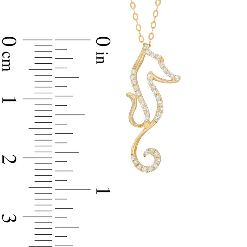 0.1 CT. T.W. Natural Diamond Seahorse Pendant in 10K Yellow Gold - 17