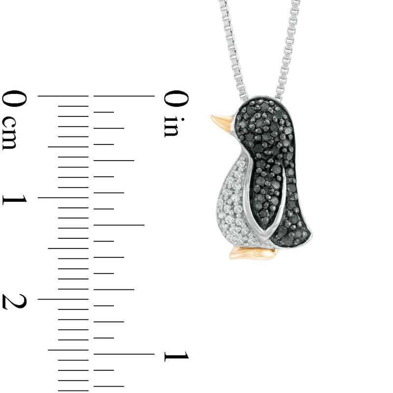 0.25 CT. T.W. Enhanced Black and White Natural Diamond Penguin Pendant in Sterling Silver and 14K Gold