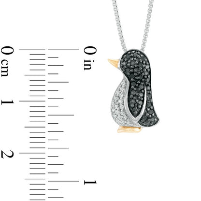 0.25 CT. T.W. Enhanced Black and White Natural Diamond Penguin Pendant in Sterling Silver and 14K Gold