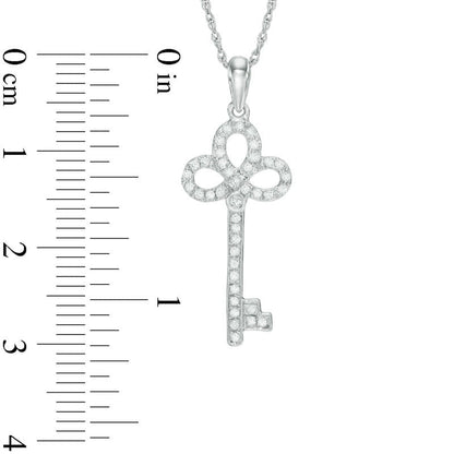 0.2 CT. T.W. Natural Diamond Clover Top Key Pendant in 10K White Gold