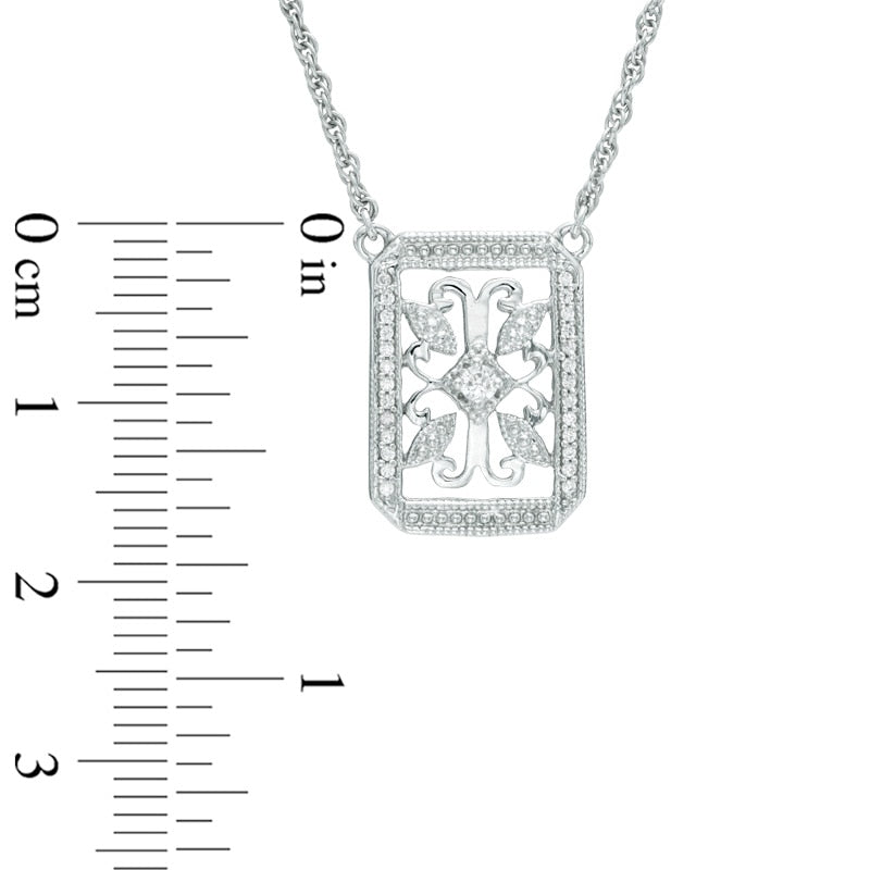 0.17 CT. T.W. Natural Diamond Antique Vintage-Style Filigree Necklace in Sterling Silver - 17