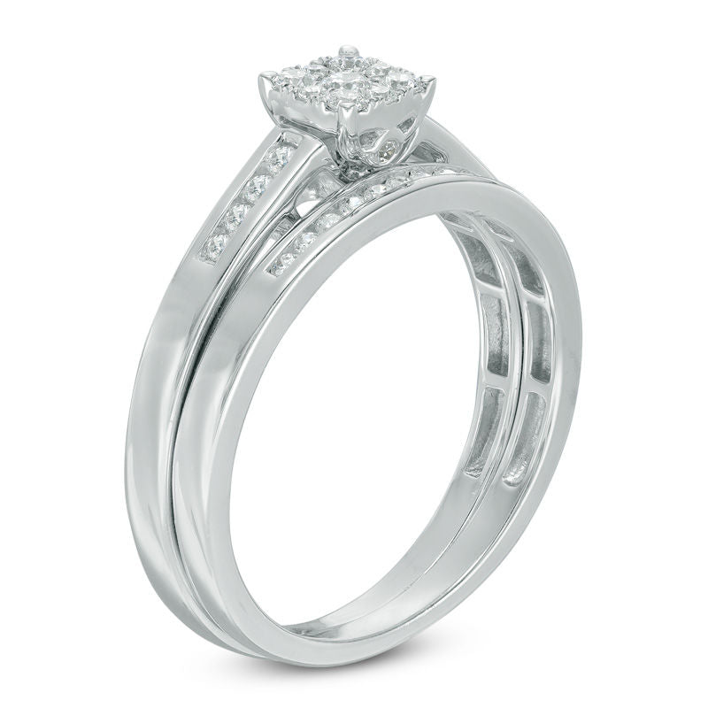 1/3 CT. T.W. Composite Diamond Bridal Engagement Ring Set in 14K White Gold