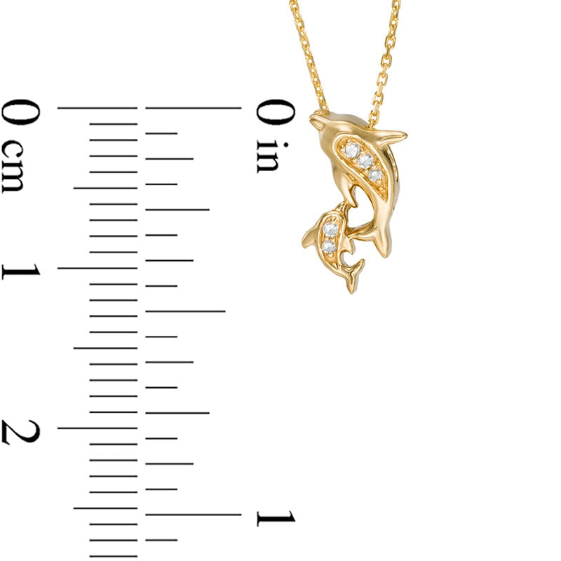 Natural Diamond Accent Motherly Love Dolphin Pendant in 10K Yellow Gold
