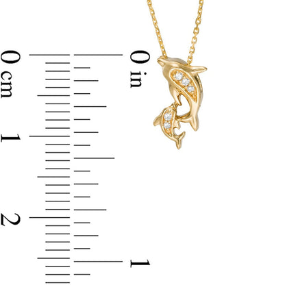 Natural Diamond Accent Motherly Love Dolphin Pendant in 10K Yellow Gold