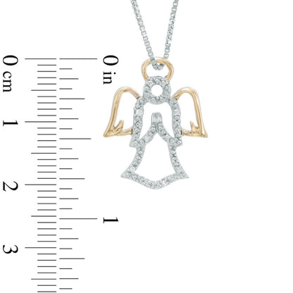 Natural Diamond Accent Angel Pendant in Sterling Silver and 14K Gold