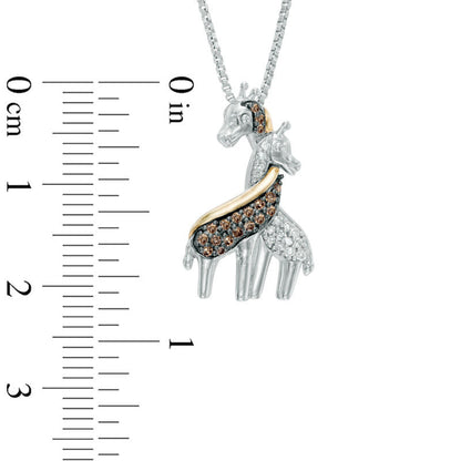 0.17 CT. T.W. Enhanced Champagne and White Natural Diamond Loving Giraffe Pendant in Sterling Silver and 14K Gold