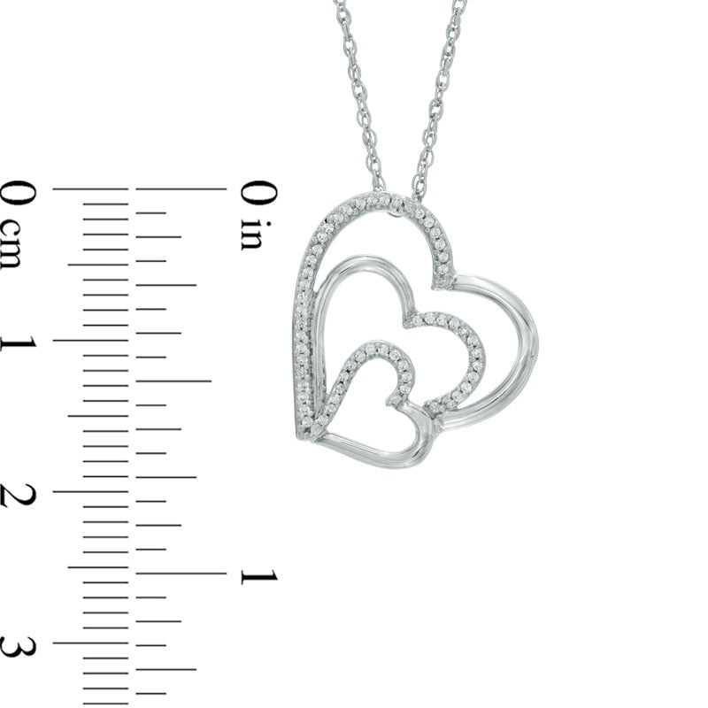 0.17 CT. T.W. Natural Diamond Tilted Layered Triple Heart Pendant in Sterling Silver