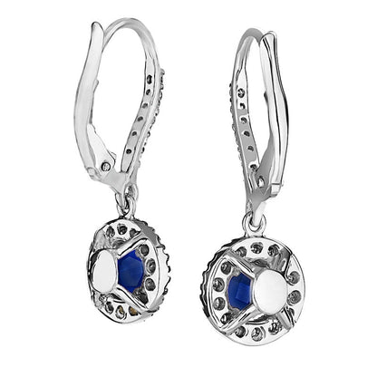 5.0mm Blue Sapphire and 0.5 CT. T.W. Diamond Frame Drop Earrings in 14K White Gold