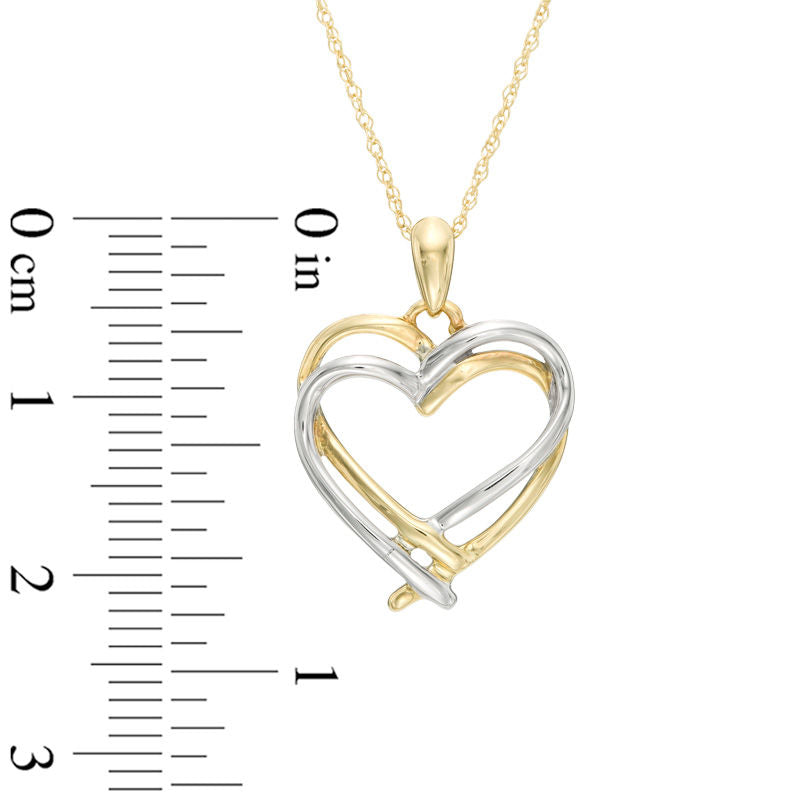 Double Intertwined Heart Pendant in 10K Two-Tone Gold