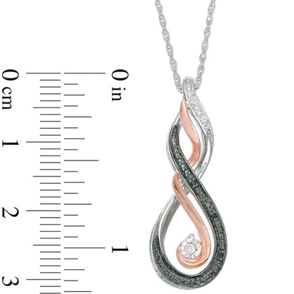 Enhanced Black and White Natural Diamond Accent MOM" Infinity Pendant in Sterling Silver and 10K Rose Gold"