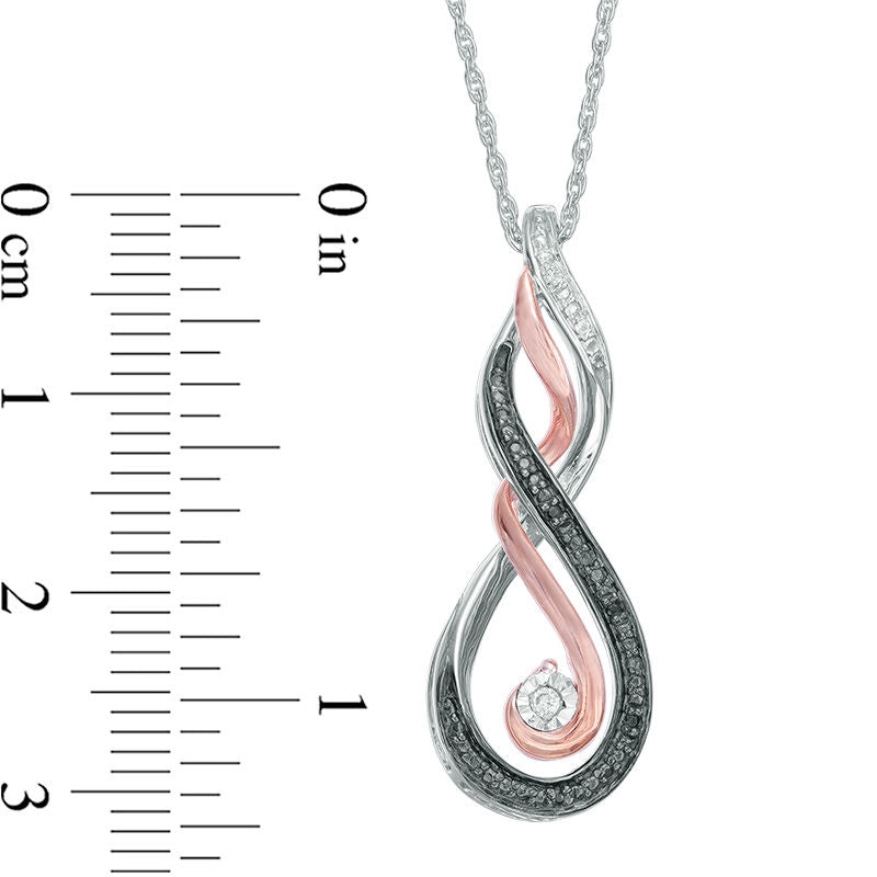 Enhanced Black and White Natural Diamond Accent MOM" Infinity Pendant in Sterling Silver and 10K Rose Gold"