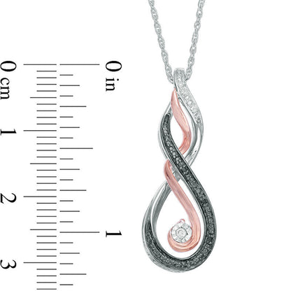 Enhanced Black and White Natural Diamond Accent MOM" Infinity Pendant in Sterling Silver and 10K Rose Gold"
