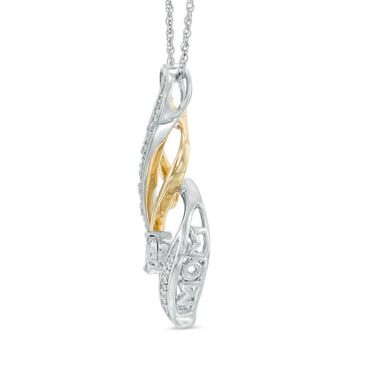 Natural Diamond Accent MOM" Flame Twist Pendant in Sterling Silver and 10K Yellow Gold"