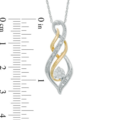 Natural Diamond Accent MOM" Flame Twist Pendant in Sterling Silver and 10K Yellow Gold"