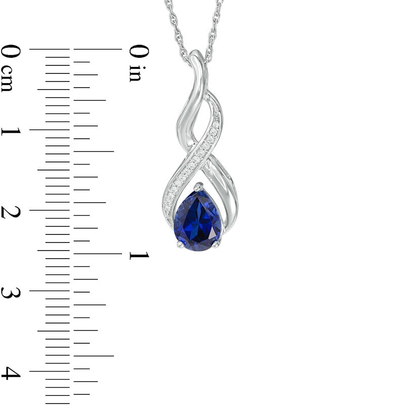 Pear-Shaped Lab-Created Blue Sapphire and 0.07 CT. T.W. Diamond Cascading Flame Pendant in Sterling Silver