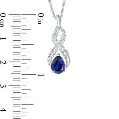 Pear-Shaped Lab-Created Blue Sapphire and 0.07 CT. T.W. Diamond Cascading Flame Pendant in Sterling Silver