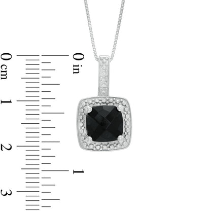 8.0mm Princess-Cut Onyx and Natural Diamond Accent Frame Pendant in Sterling Silver