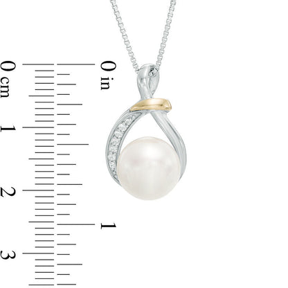 10.0mm Cultured Freshwater Pearl and White Topaz Pendant in Sterling Silver and 14K Gold