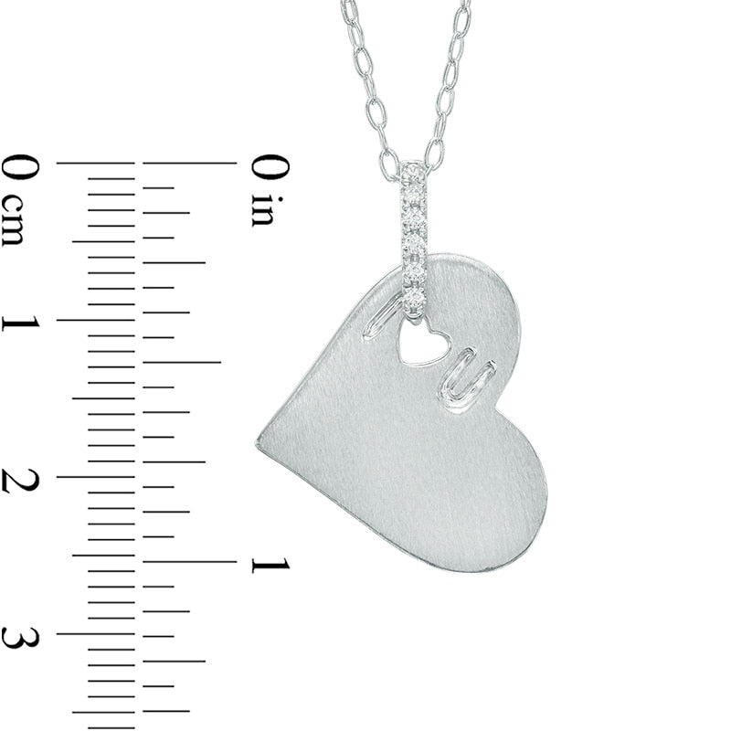0.05 CT. T.W. Natural Diamond I Heart U" Cutout Heart Pendant in Sterling Silver"
