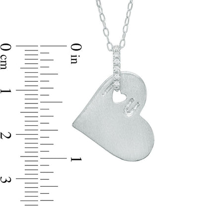 0.05 CT. T.W. Natural Diamond I Heart U" Cutout Heart Pendant in Sterling Silver"
