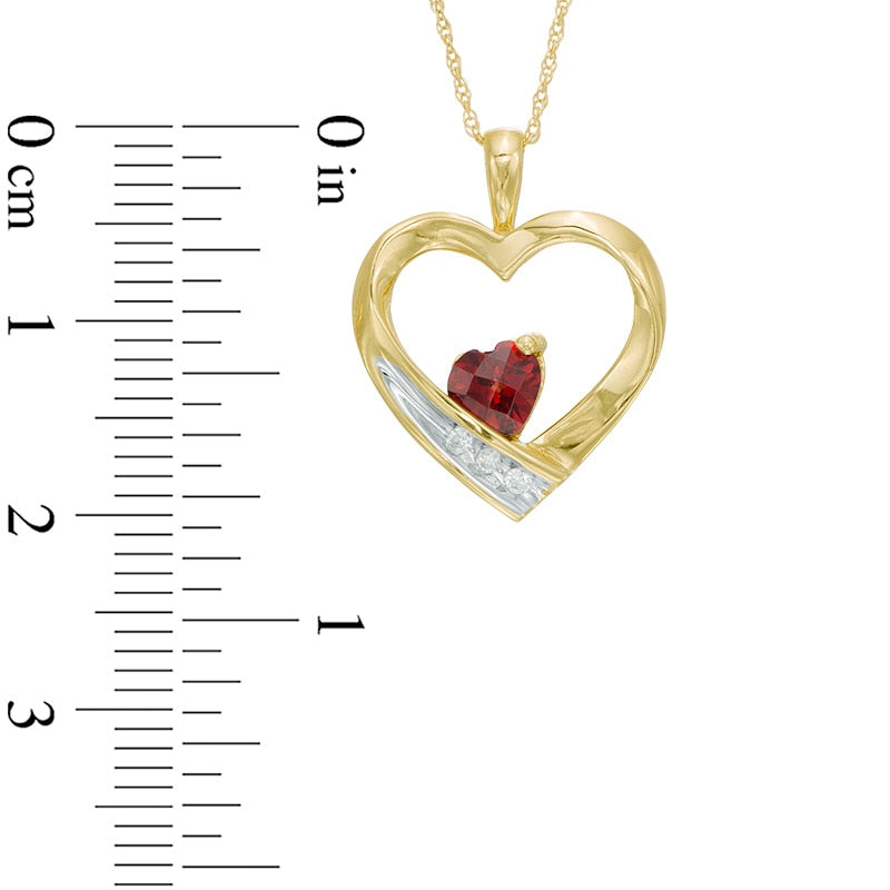 5.0mm Heart-Shaped Garnet and Natural Diamond Accent Heart Pendant in 10K Yellow Gold