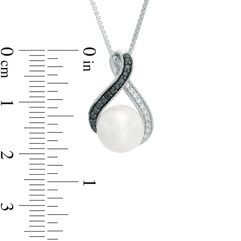 9.0mm Cultured Freshwater Pearl and 0.13 CT. T.W. Enhanced Black and White Natural Diamond Loop Pendant in Sterling Silver