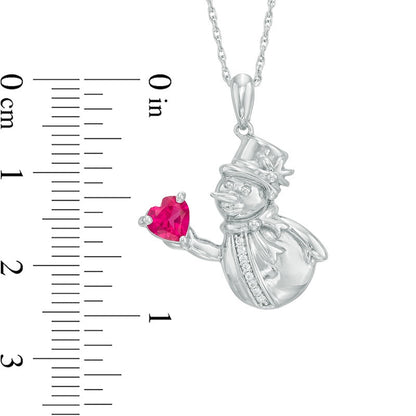 Heart-Shaped Lab-Created Ruby and Diamond Accent Snowman Pendant in Sterling Silver