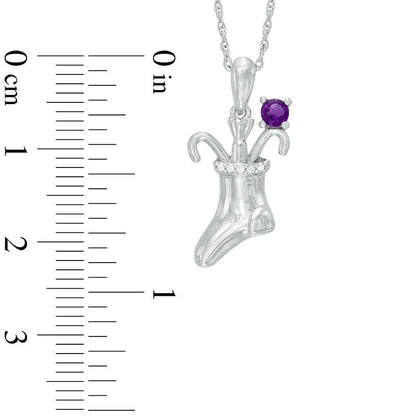 3.0mm Amethyst and Natural Diamond Accent Stocking Pendant in Sterling Silver
