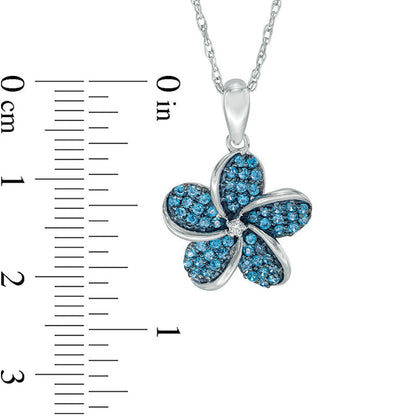 0.33 CT. T.W. Enhanced Blue and White Natural Diamond Pinwheel Flower Swirl Pendant in Sterling Silver