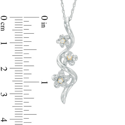 Natural Diamond Accent Triple Pinwheel Flower Drop Pendant in Sterling Silver and 10K Yellow Gold