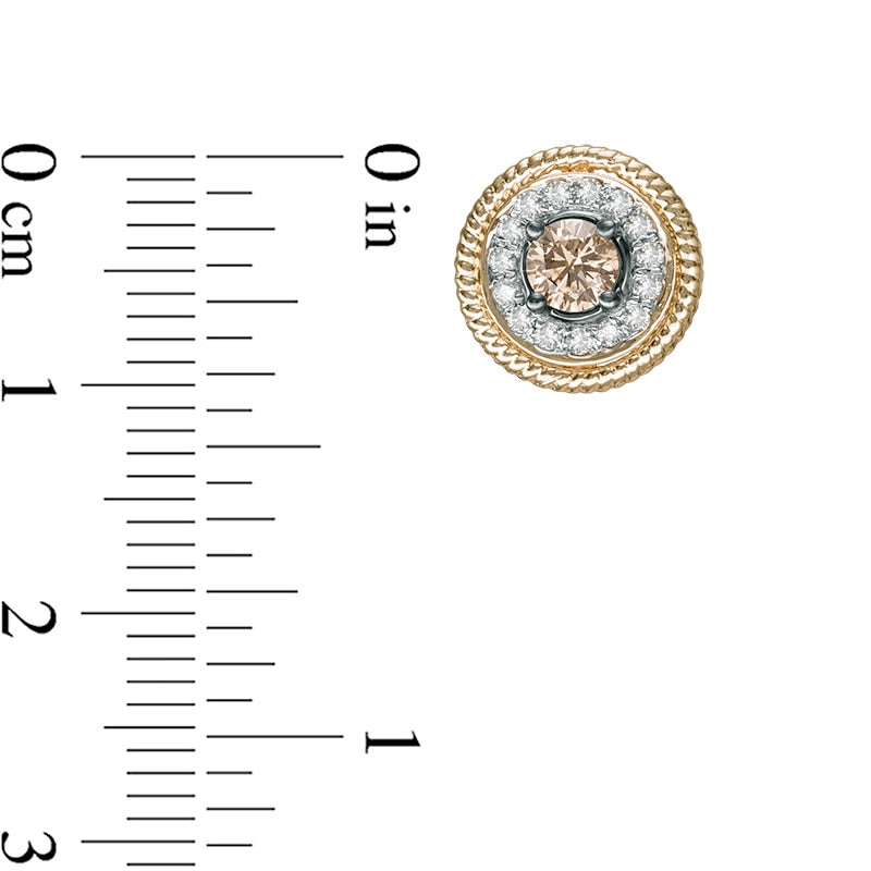 0.75 CT. T.W. Champagne and White Diamond Rope Frame Stud Earrings in 14K Gold