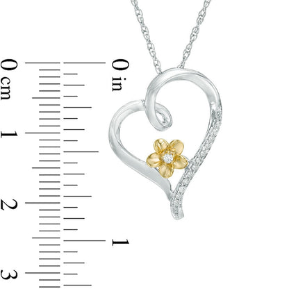 0.07 CT. T.W. Natural Diamond Tilted Heart Flower Pendant in Sterling Silver and 10K Yellow Gold