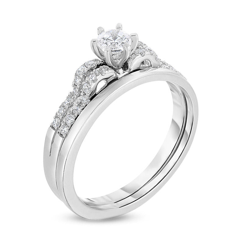 1/2 CT. T.W. Diamond Multi Row Bridal Engagement Ring Set in 14K White Gold