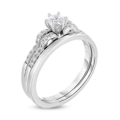 1/2 CT. T.W. Diamond Multi Row Bridal Engagement Ring Set in 14K White Gold