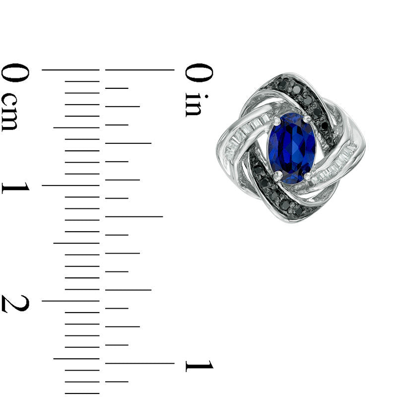 Oval Lab-Created Blue Sapphire and 0.2 CT. T.W. Enhanced Black and White Diamond Orbit Stud Earrings in 10K White Gold